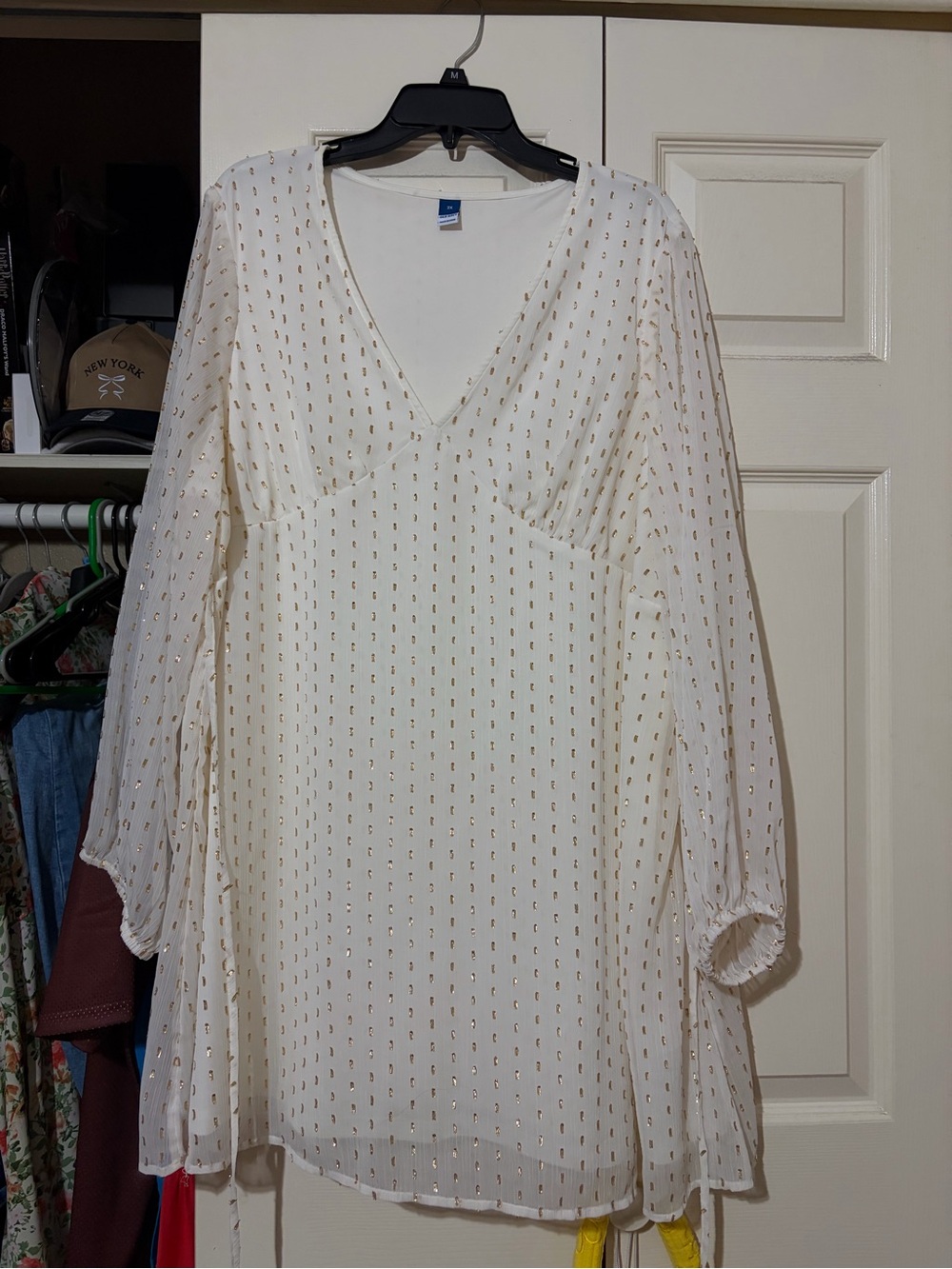 Old Navy Ivory Long-Sleeve V-Neck Mini Dress with Gold Dot Accents